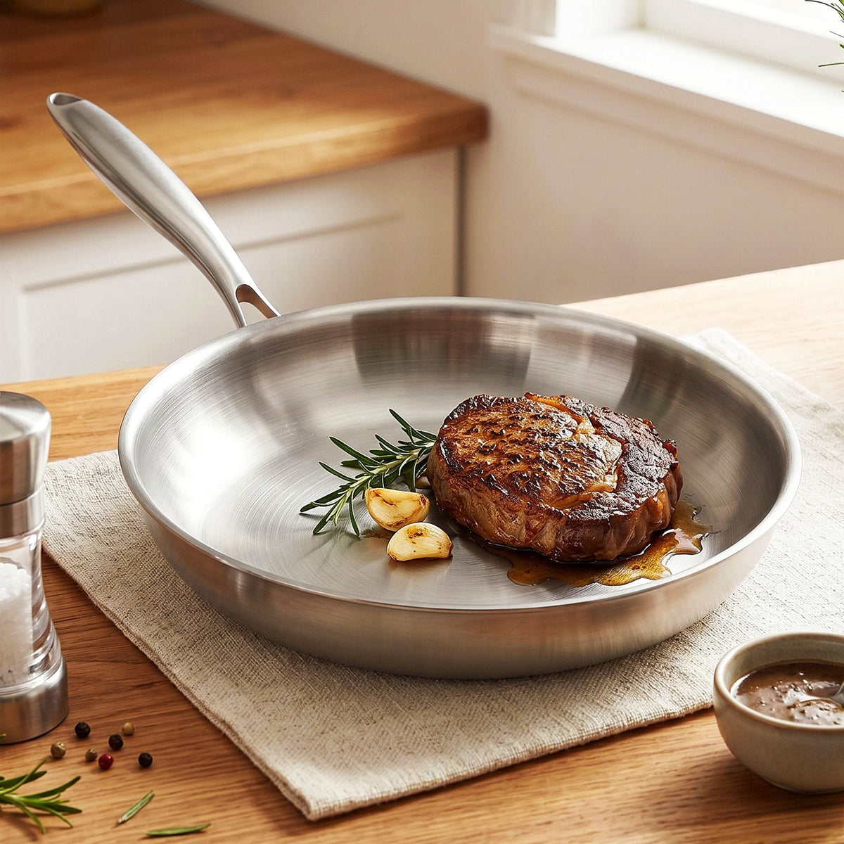 5-Star Chef Home & Garden > Kitchenware > Skillets & Frying Pans 5-Star Chef 30cm Stainless Steel Frying Pan Uncoated Frypan with Tri-Ply Body Silver