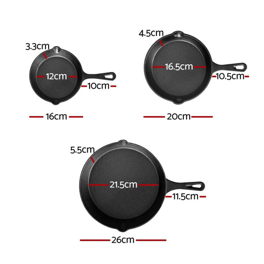 5-Star Chef Home & Garden > Kitchenware > Skillets & Frying Pans 5-star chef Non Stick Frying Pan Cast Iron 3PCS