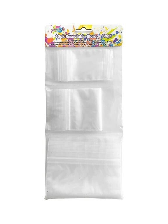 60 Zip Bags Resealable Plastic Storage Clear Assorted Size Value Pack Seal