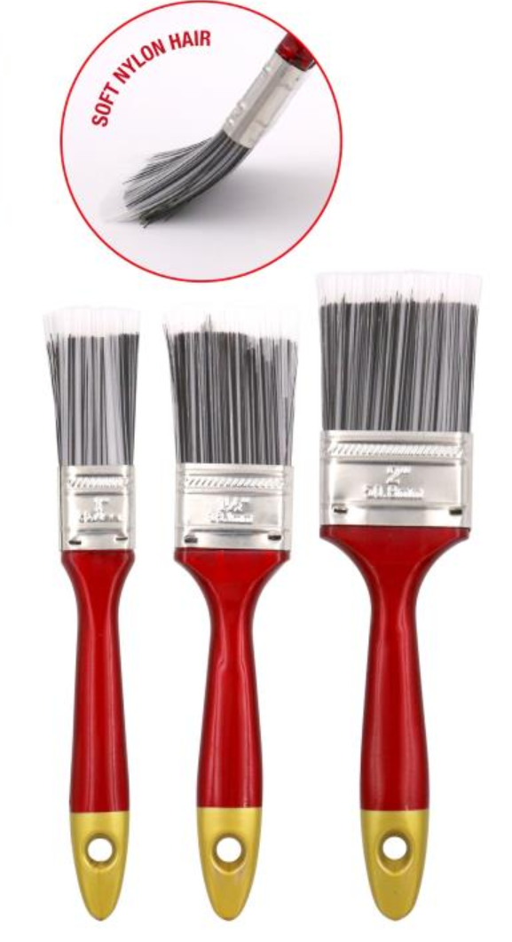 3 Painting Brush Soft Nylon Brushes Bristles Flat Paint Art Supplies Home Set