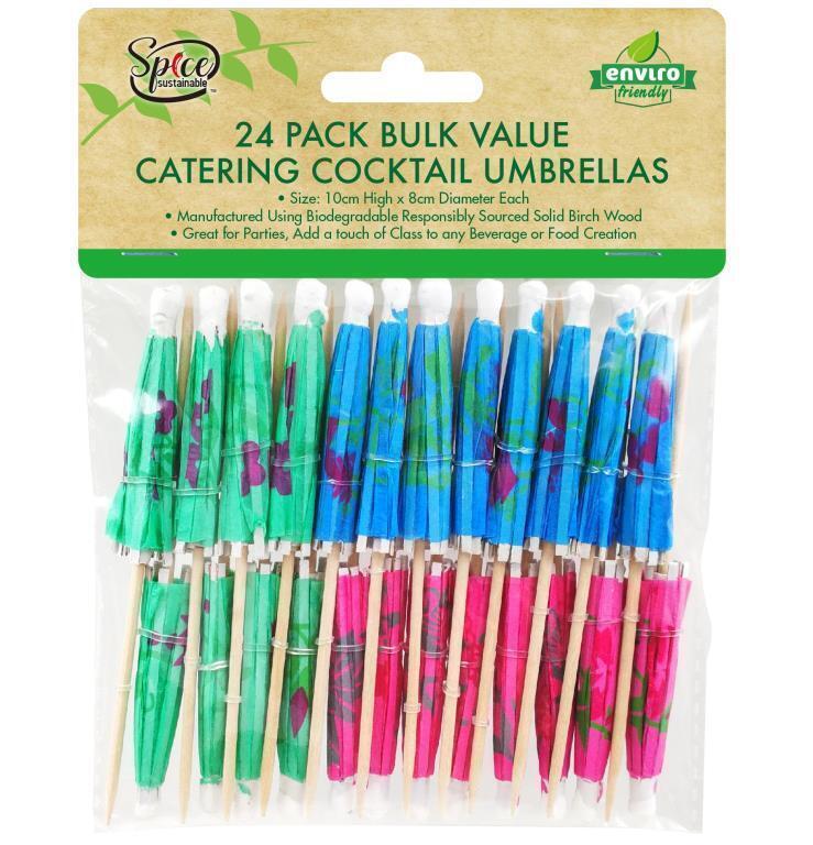 24pk Cocktail Umbrellas Catering Paper Drink Parasols Tropical Party Fruit Picks