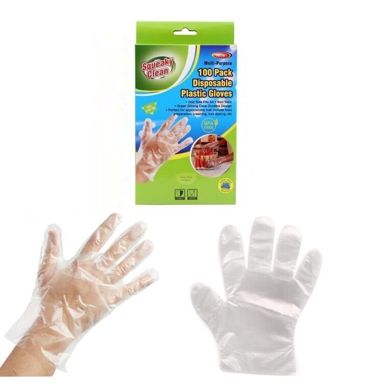 100pcs Disposable Plastic Strong Gloves Transparent Food Handling Hygienic Clear
