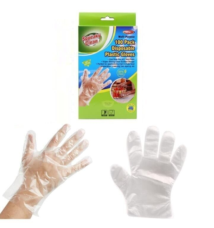 Squeaky Clean Gloves 100pcs Disposable Plastic Strong Gloves Transparent Food Handling Hygienic Clear