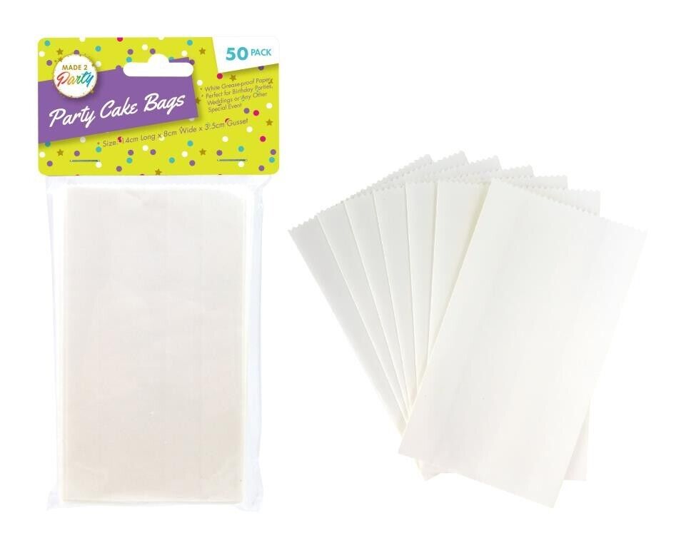 50 White Cake Bag Kraft Paper bags 14cm x 8cm School Craft Takeaway Party