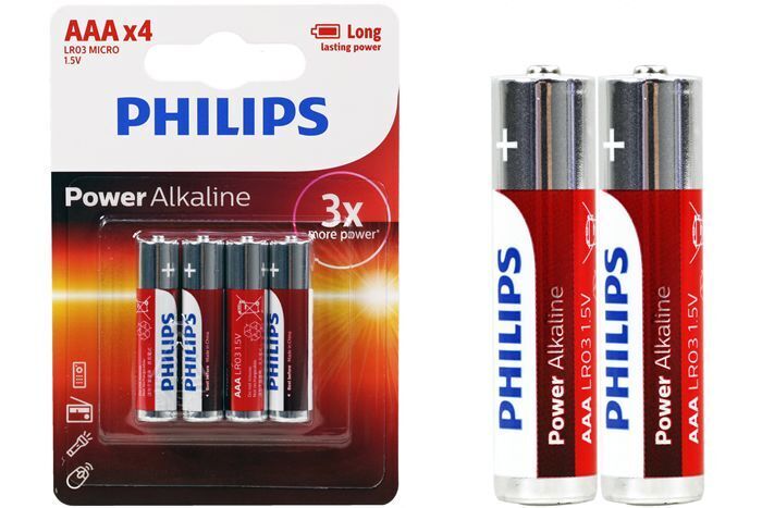4pcs Genuine Philips AAA Long Life Alkaline Battery 1.5V Batteries 3x More Power
