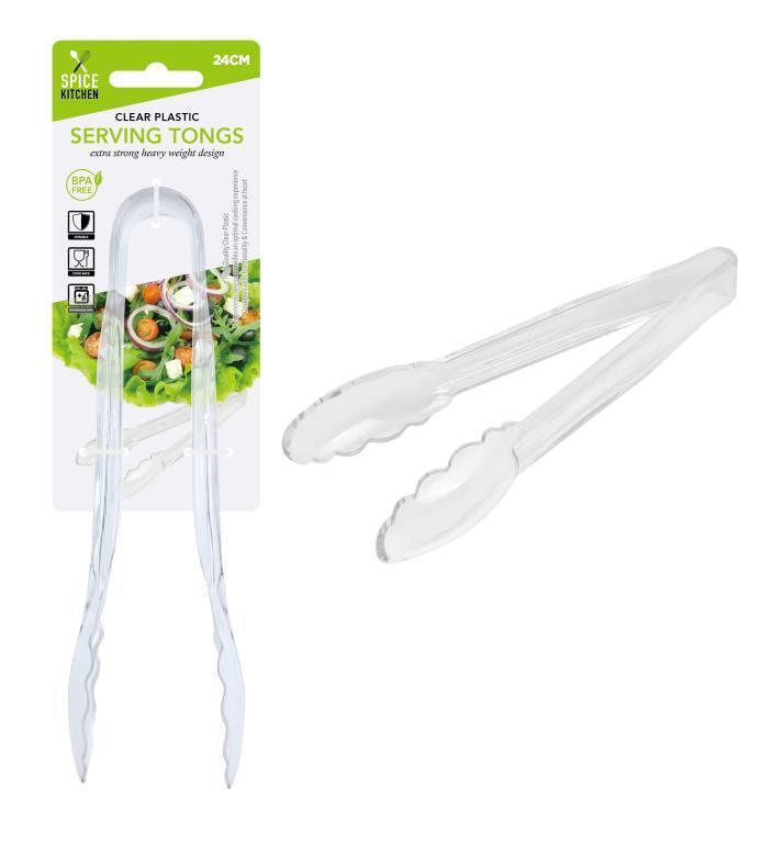 Plastic Clear Salad Food Tongs Clip Serving Kitchen Clamp Buffet Bread BBQ 24cm