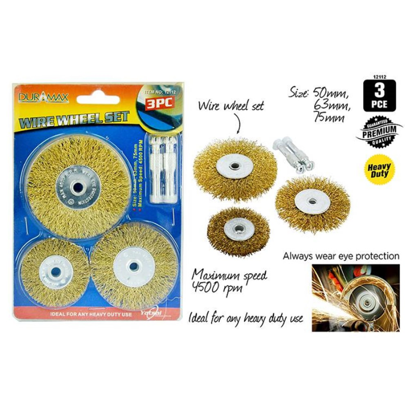 3PC Wire Brush Wheel Cup Flat End Brushes Shank Rotary Grinder Tools Drill Bits