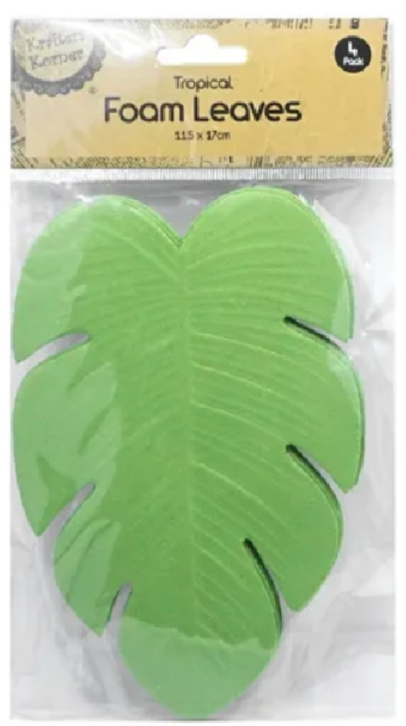 Tropical Craft Foam Leaves 4 Pack Jungle Party Home Decor Monstera Banana Leaf