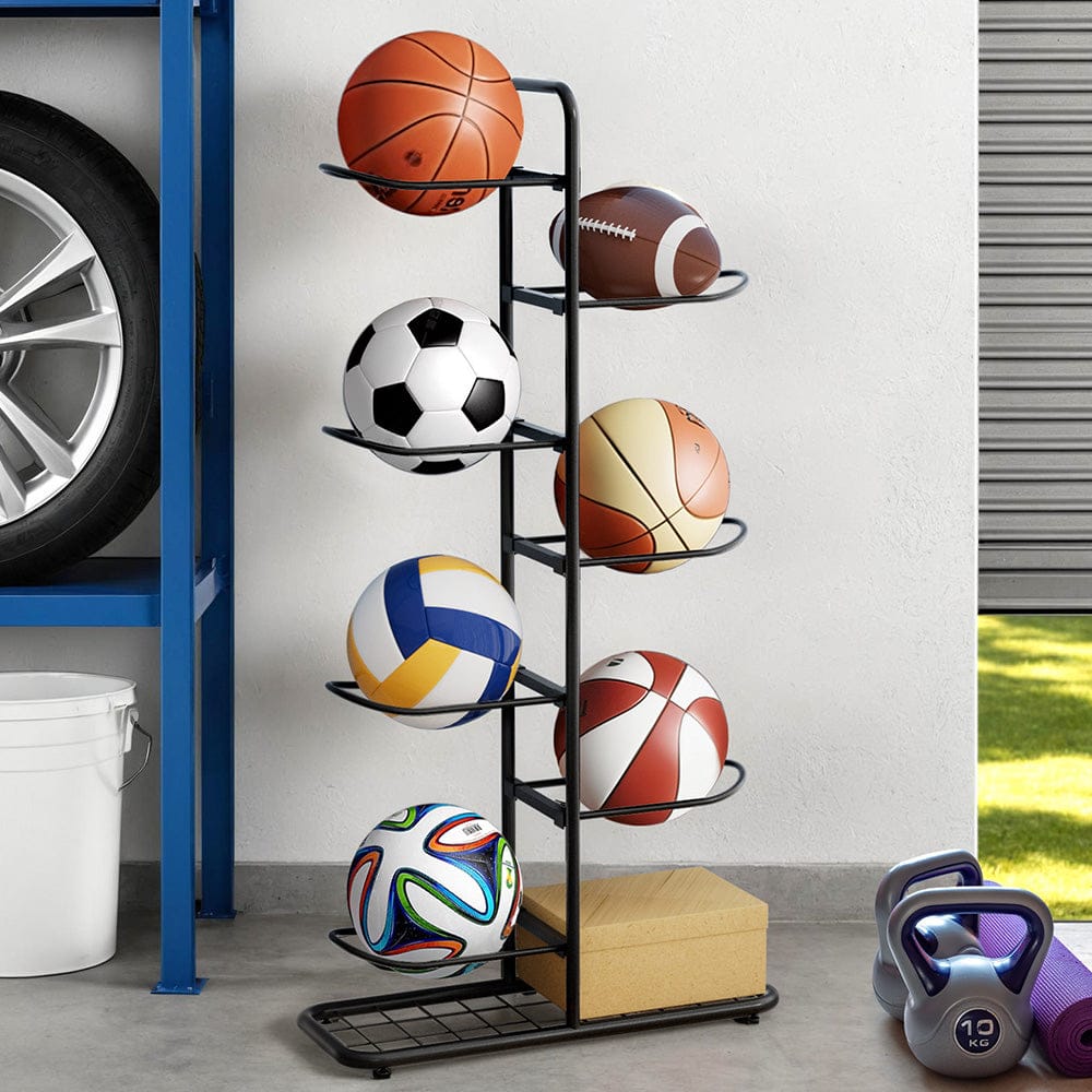 Everfit Ball Storage Rack Sports Equipment Organizer 7-Tier Holder for Garage Gym Black