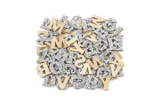 78Pk 1.3x1.5cm Glitter Wooden Letter Set Gold Silver DIY Crafts Art Scrapbooking