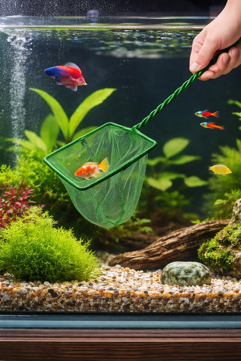 34.5cm Green Fishing Net Handheld Wand Aquarium Cleaning Tank Fish Catch Tools