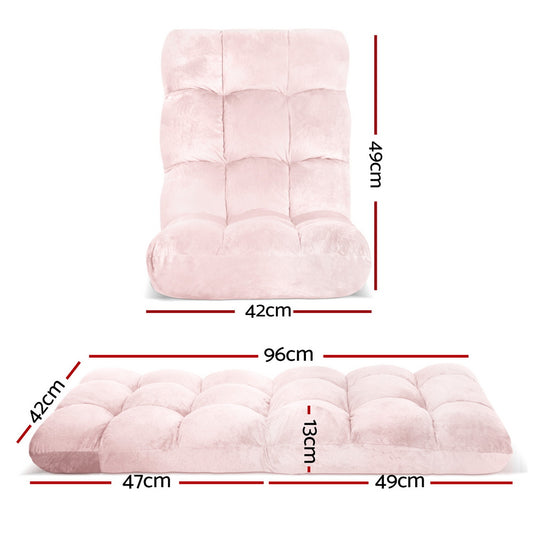 Artiss Floor Lounge Sofa Bed Flannel Fabric Pink