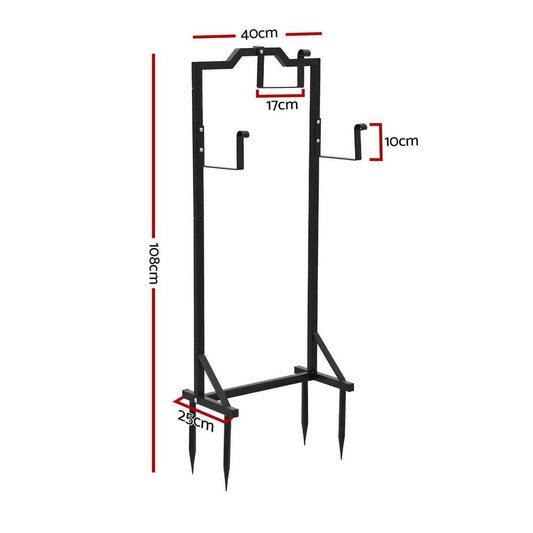 Green Fingers Garden Hose Holder Metal Portable Freestanding Hose Stand 4 Spikes Black