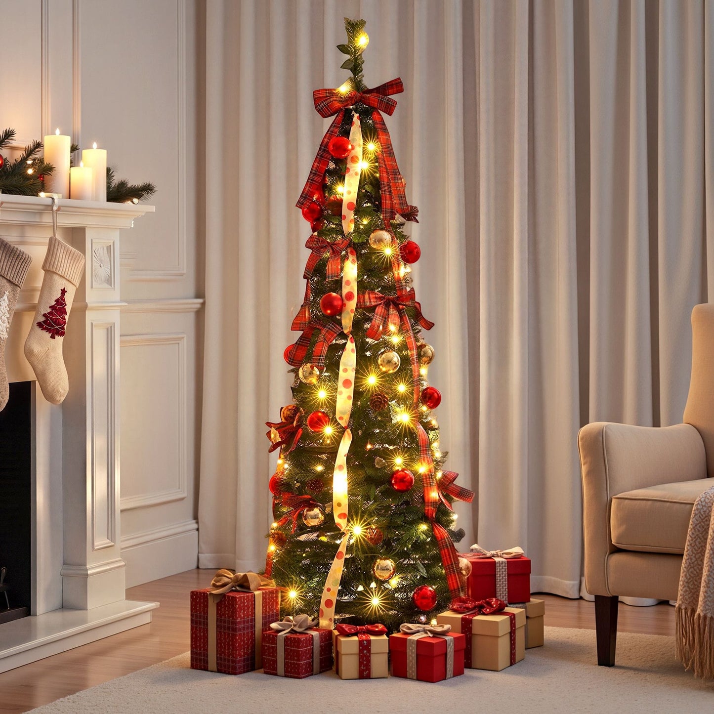 Jingle Jollys Pop Up Christmas Tree Pre Decorated Artificial Christmas Tree 160cm