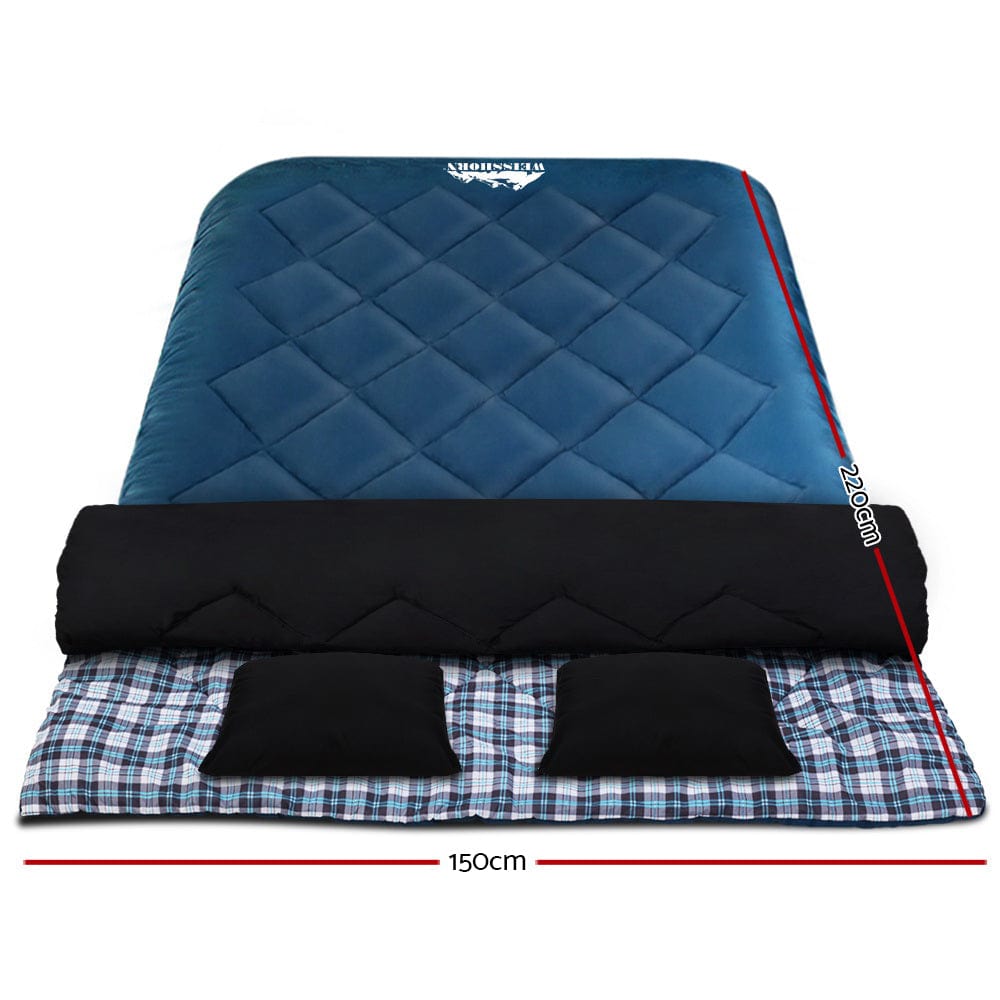 Weisshorn Sleeping Bag Double Pillow Thermal Camping Hiking Tent Blue -10°C