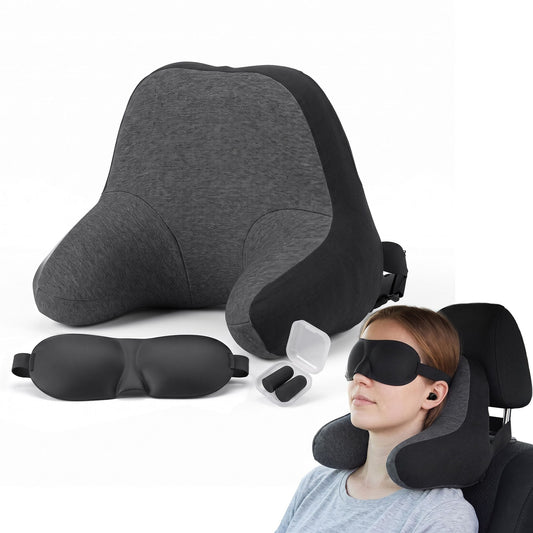 Alona.com.au Home & Garden > Bedding > Pillows Wanderlite Travel Neck Pillow Portable for Airplane Memory Foam with Eyemask Earplugs Black