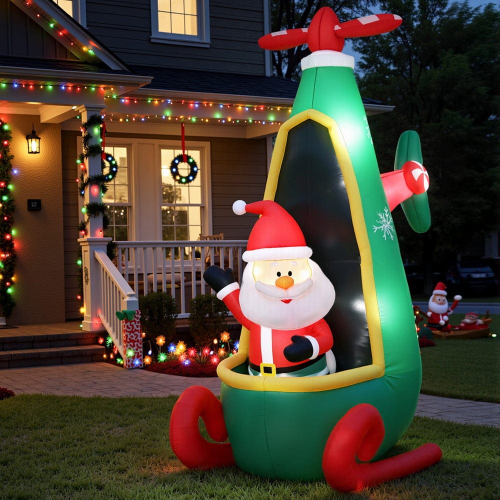 Jingle Jollys Christmas Inflatable Santa in Helicopter 2.55M Height LED Illuminated Decorations
