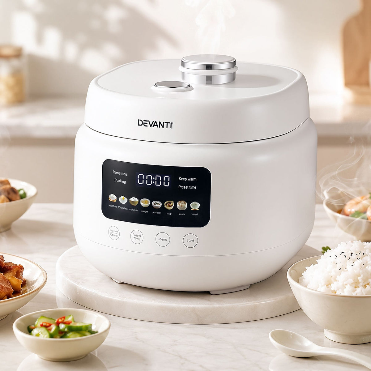 Alona.com.au Appliances > Kitchen Appliances > Rice Cookers & Steamers Devanti 3L Rice Cooker Small 6 Cup 8-in-1 Multi Cooker with 24H Preset Off-White
