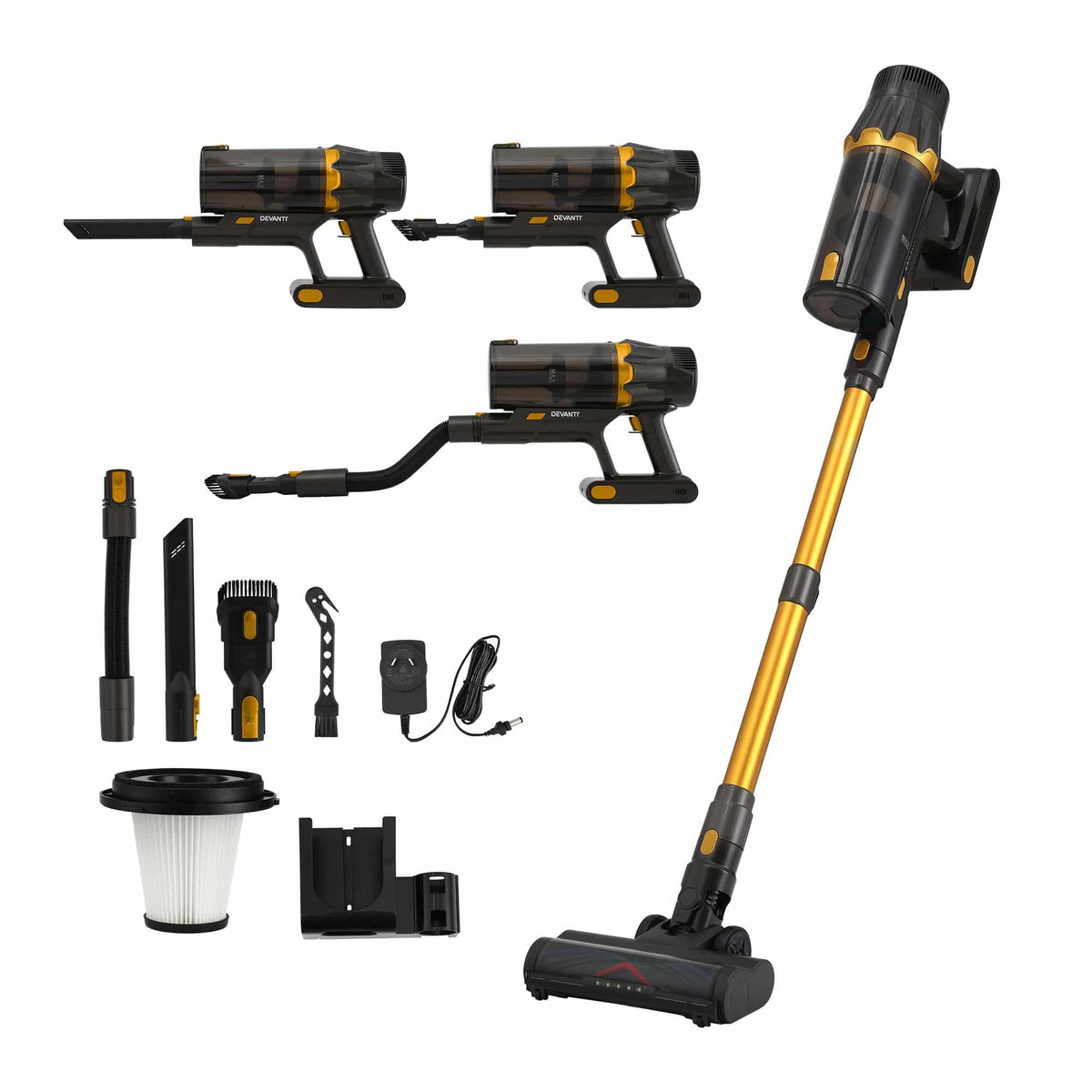 Alona.com.au Appliances > Vacuum Cleaners > Stick Vacuums DEVANTI 30000Pa Cordless Stick Vacuum Cleaner 4-in-1 Handheld Vac, Gold