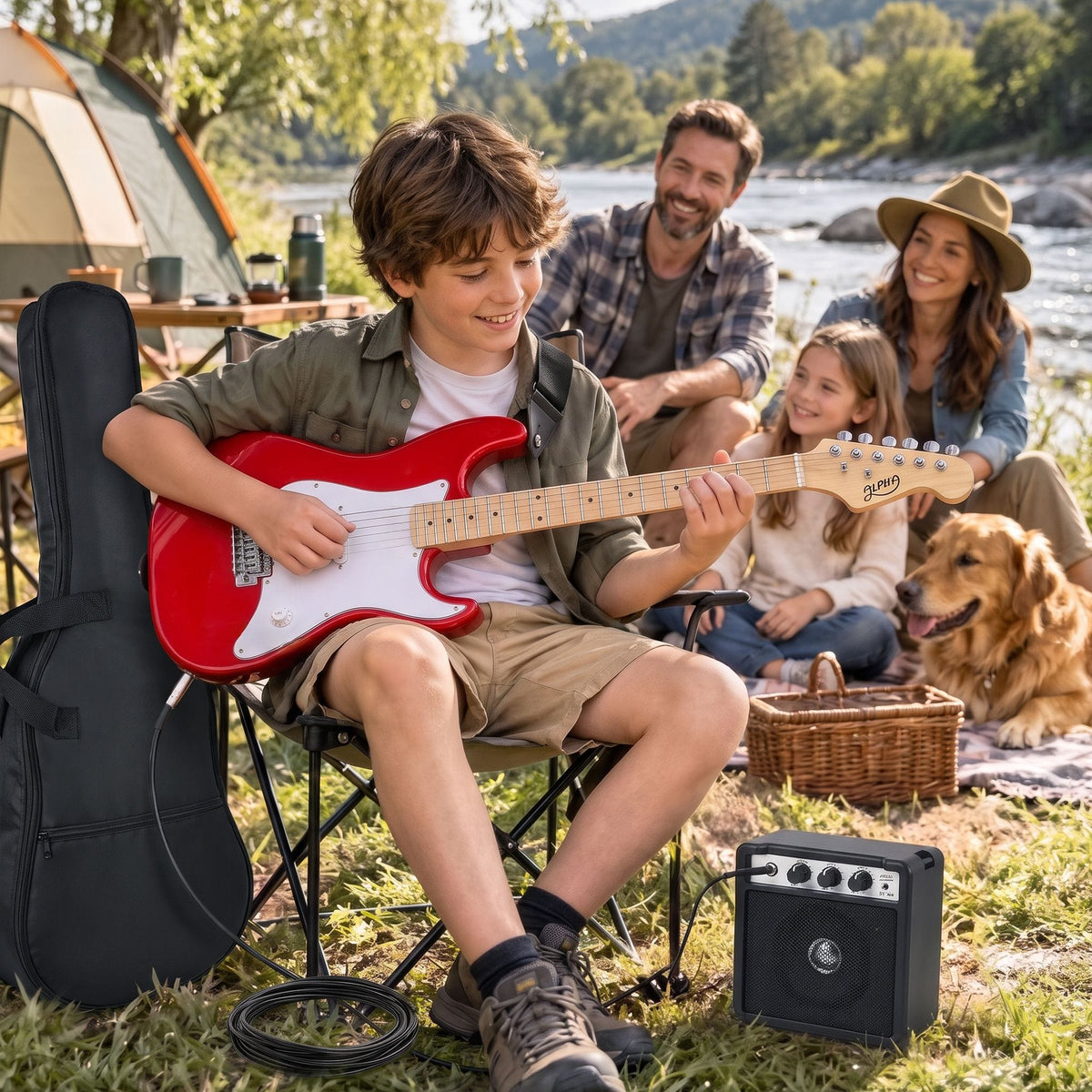 Alona.com.au Audio & Video > Musical Instrument & Accessories > Guitars Alpha 30 Inch Junior Electric Guitar Beginner Set with 3W Mini Amp Carry Bag and Accessories Red