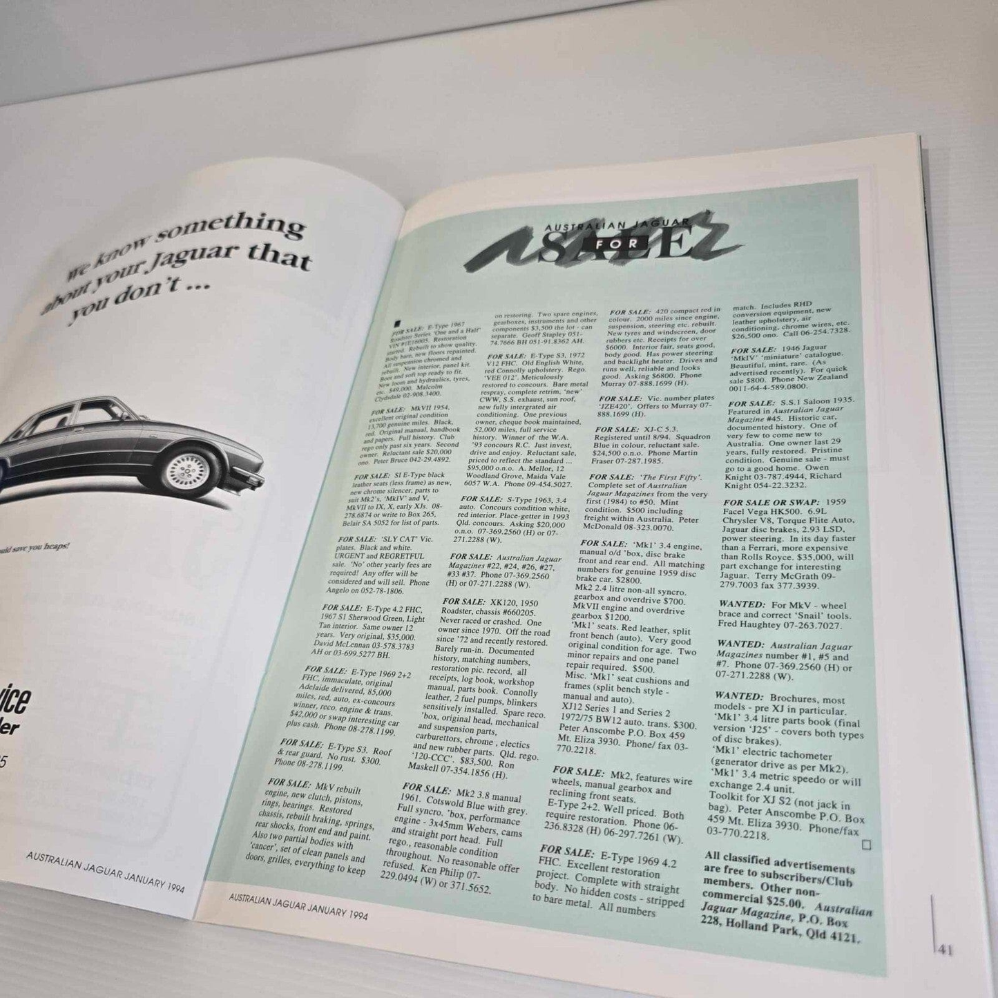 Alona.com.au Australian Jaguar Magazine Issue January 1994 No 54 Drivers Car Club XJ-S V12