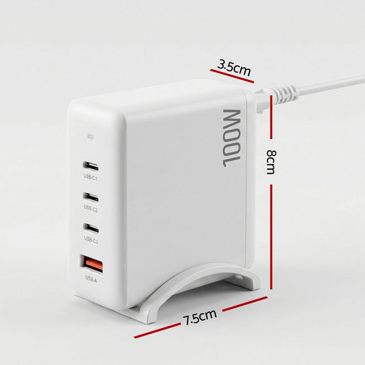 Alona.com.au Electronics > Battery Chargers & Power > Power Banks & Chargers Devanti USB C Charger 100W Fast Charger 4 Port GaN Desktop Station White