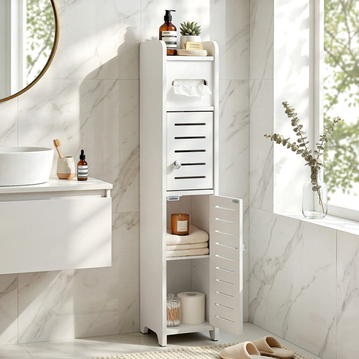 Alona.com.au Furniture > Bathroom > Bathroom Cabinets, Cupboards & Storage Artiss Bathroom Storage Cabinet 3-Tier Slim Toilet Paper Holder Organizer White