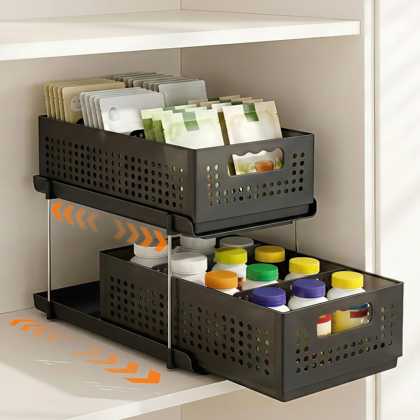 Alona.com.au Furniture > Bathroom > Bathroom Cabinets, Cupboards & Storage Artiss Under Sink Organizer 2 Tier Pull Out Drawer with Removable Baskets & Divider