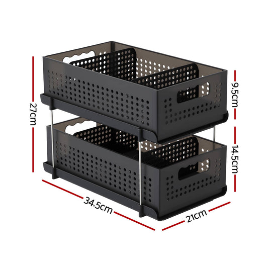 Alona.com.au Furniture > Bathroom > Bathroom Cabinets, Cupboards & Storage Artiss Under Sink Organizer 2 Tier Pull Out Drawer with Removable Baskets & Divider
