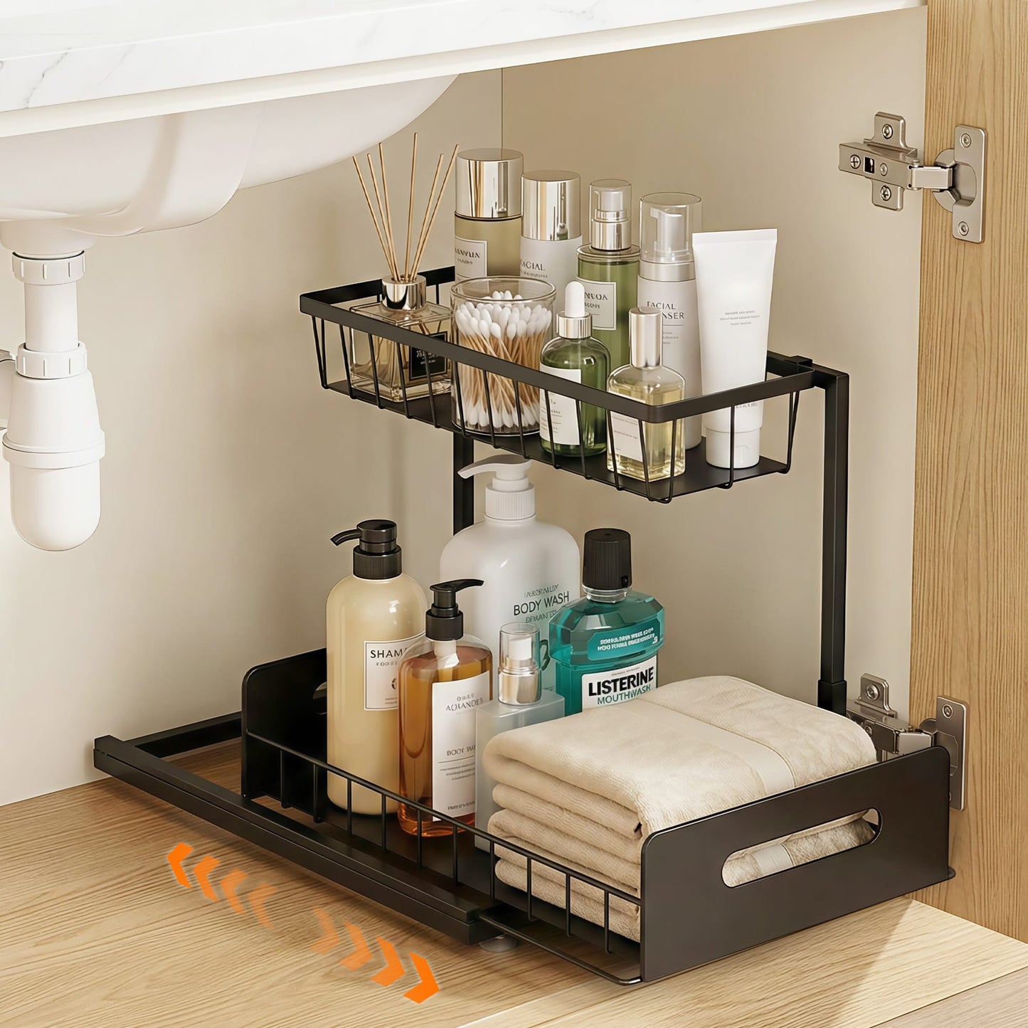 Alona.com.au Furniture > Bathroom > Bathroom Cabinets, Cupboards & Storage Artiss Under Sink Organizer Storage L Shape 1 Pull Out Drawers Kitchen Cabinet Shelf