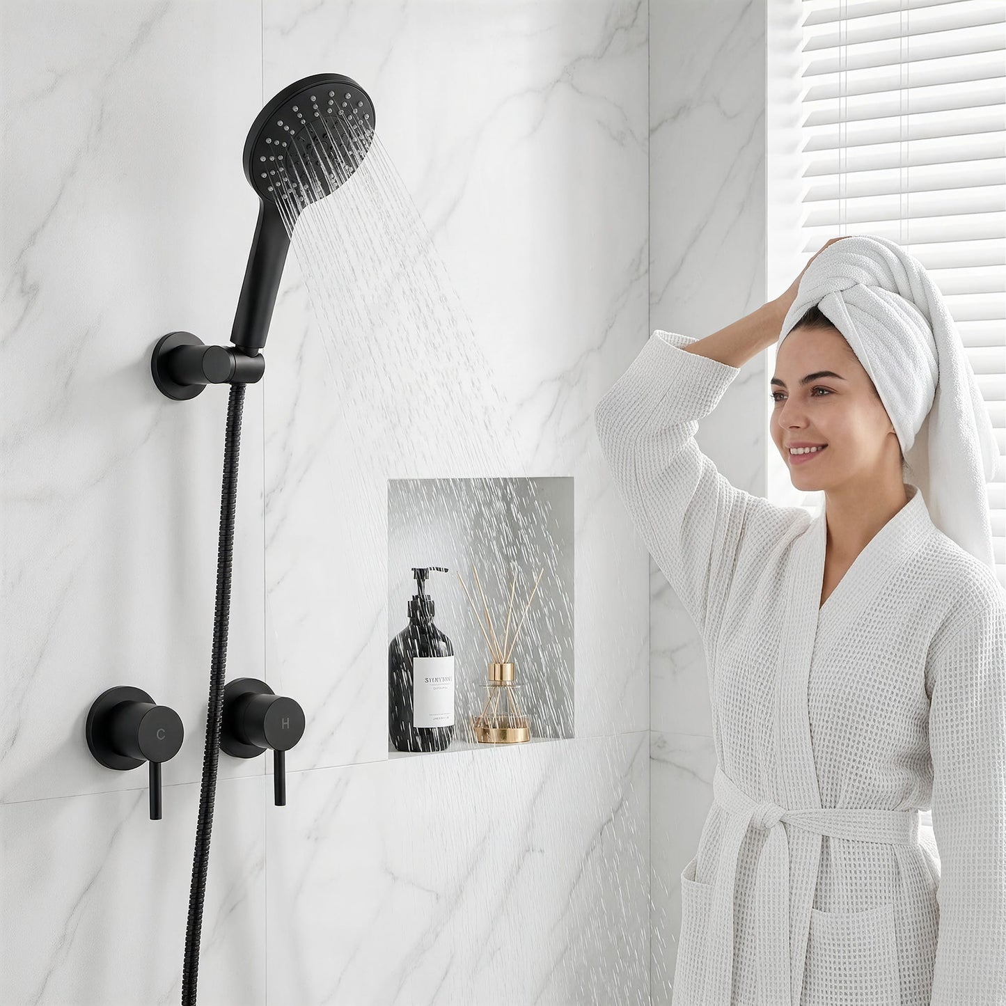 Alona.com.au Furniture > Bathroom > Shower Heads & Screens Cefito 4.5" Handheld Shower Head Round with Wall Twin Swivel Bathroom Tap