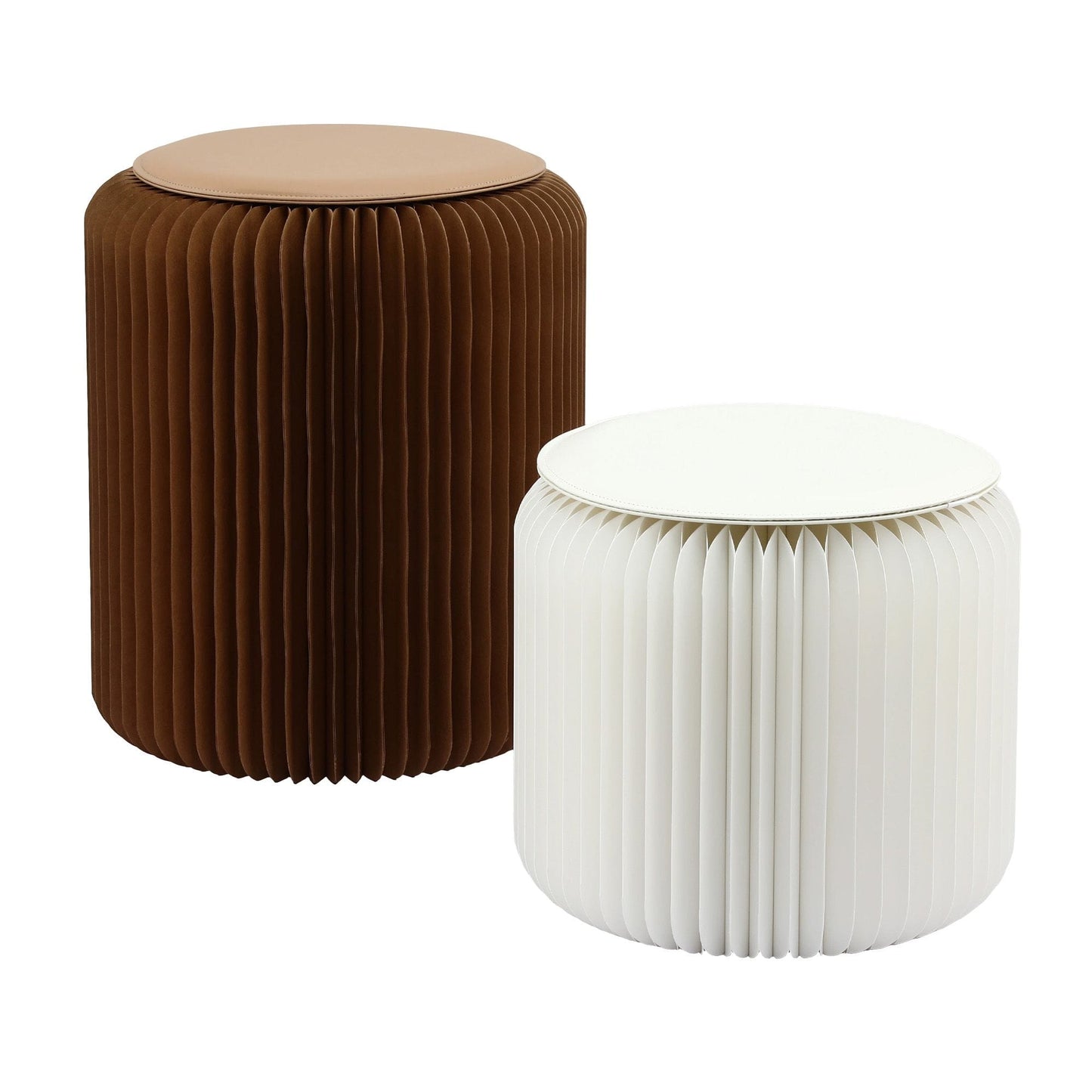 Alona.com.au Furniture > Living Room > Ottomans & Footstools Artiss Accordion Folding Paper Stools Set Includes 2 Cushions Natural Kraft 100KG Capacity