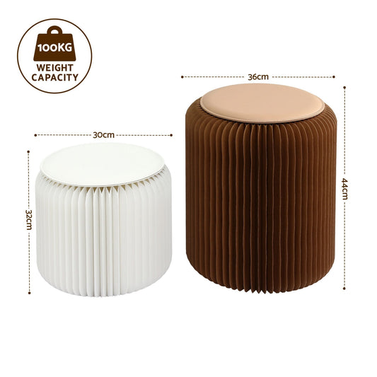 Alona.com.au Furniture > Living Room > Ottomans & Footstools Artiss Accordion Folding Paper Stools Set Includes 2 Cushions Natural Kraft 100KG Capacity