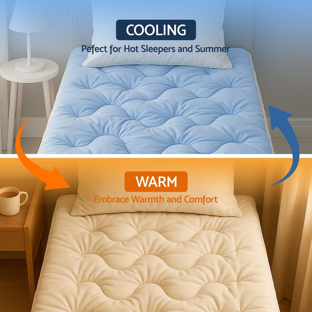 Alona.com.au Furniture > Mattresses > Mattress Toppers Giselle Bedding Pillowtop Mattress Topper 5cm Reversible Cooling & Soft Coral Fleece Pad for Back Pain Relief, Washable Skin-friendly Bed Protector with 45cm Deep Pocket Single