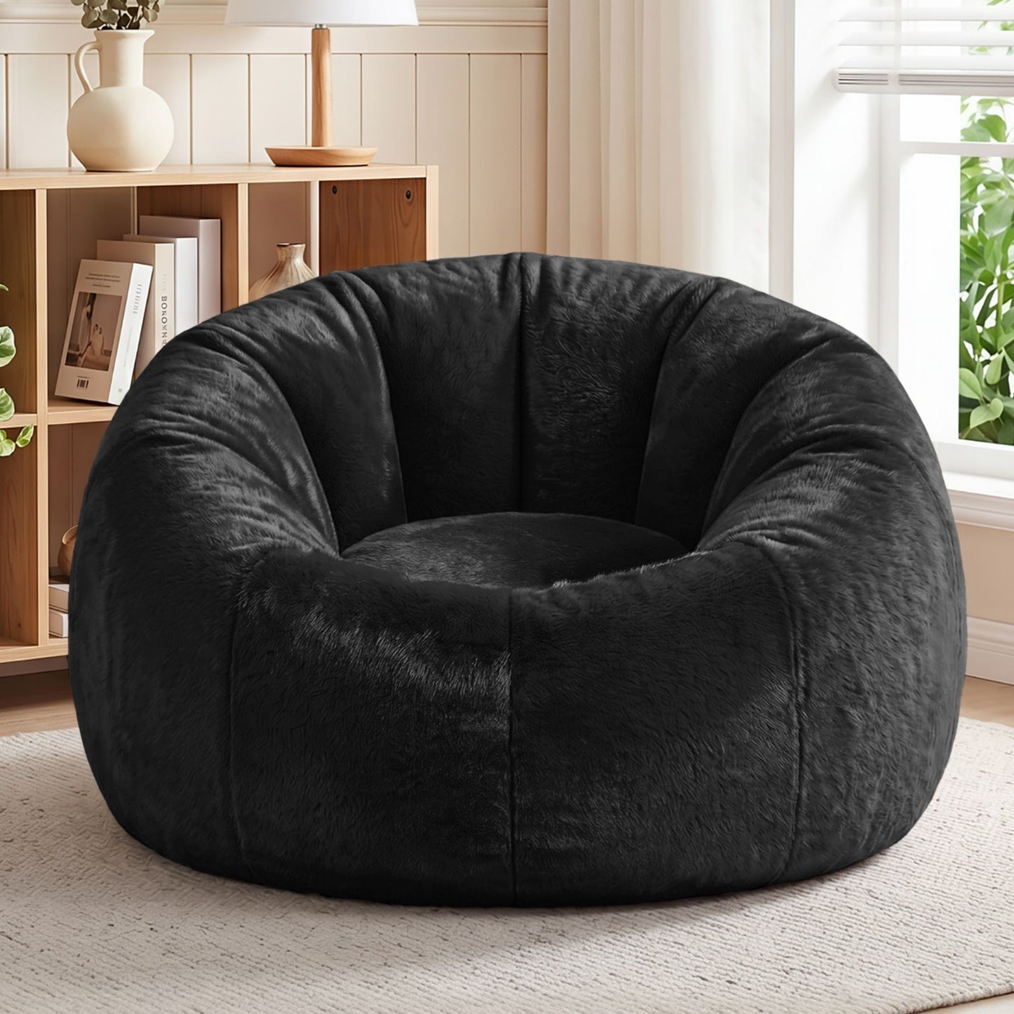 Alona.com.au Furniture > Sofas > Sofa Accessories Artiss Bean Bag Chair Cover (No Filler) Soft Faux Fur Beanbag Cover Large Round Stuffed Animal Storage Bean Bag Cover Washable Lazy Sofa Cover for Adults Kids Teens, Black