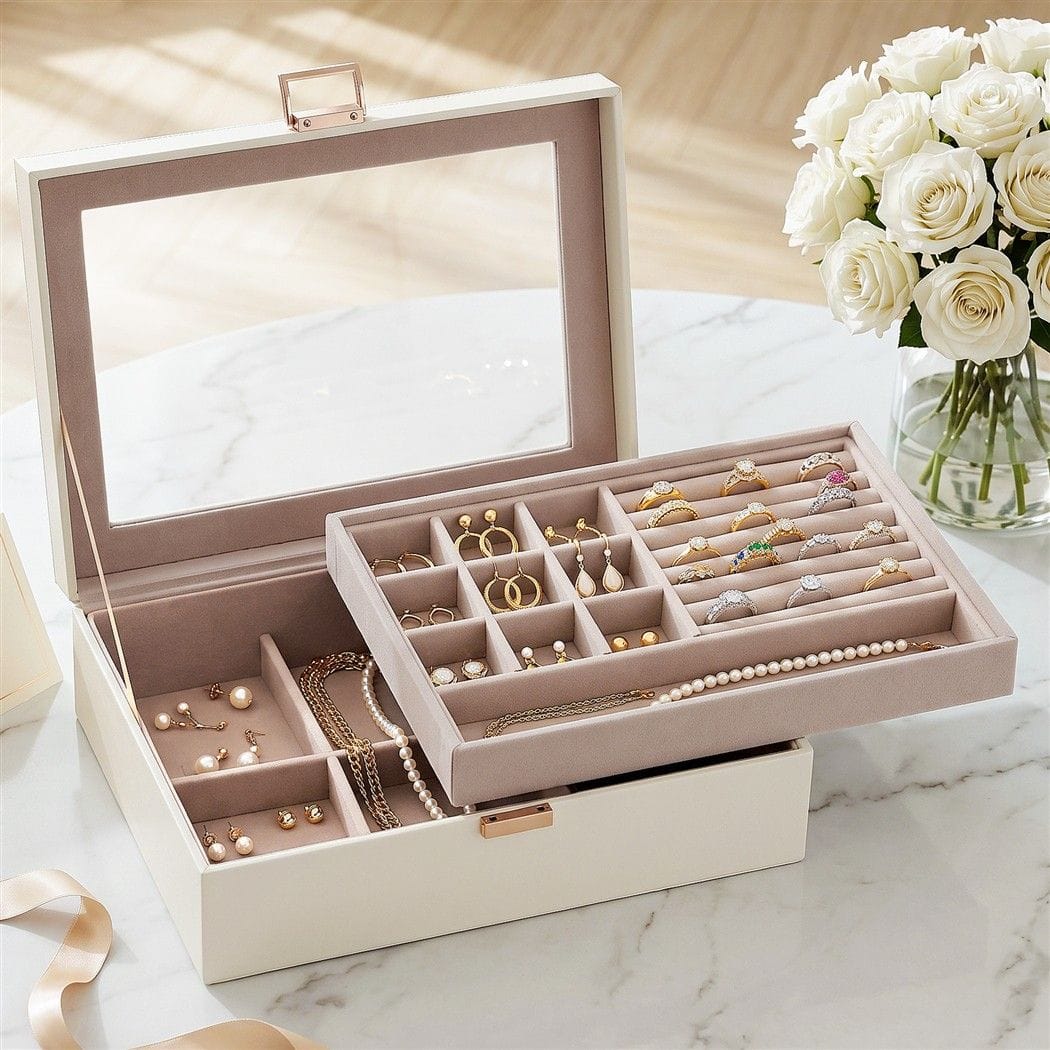 Alona.com.au Health & Beauty > Cosmetic Storage > Makeup Organisation & Storage Embellir 2 Layer Jewellery Box Organiser with Clear Lid White