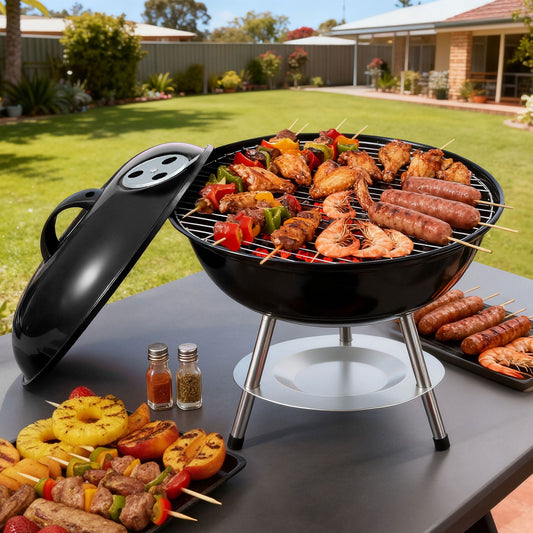 Alona.com.au Home & Garden > BBQ > BBQs & Accessories Grillz Charcoal BBQ Grill Portable with Lid for Camping Outdoor