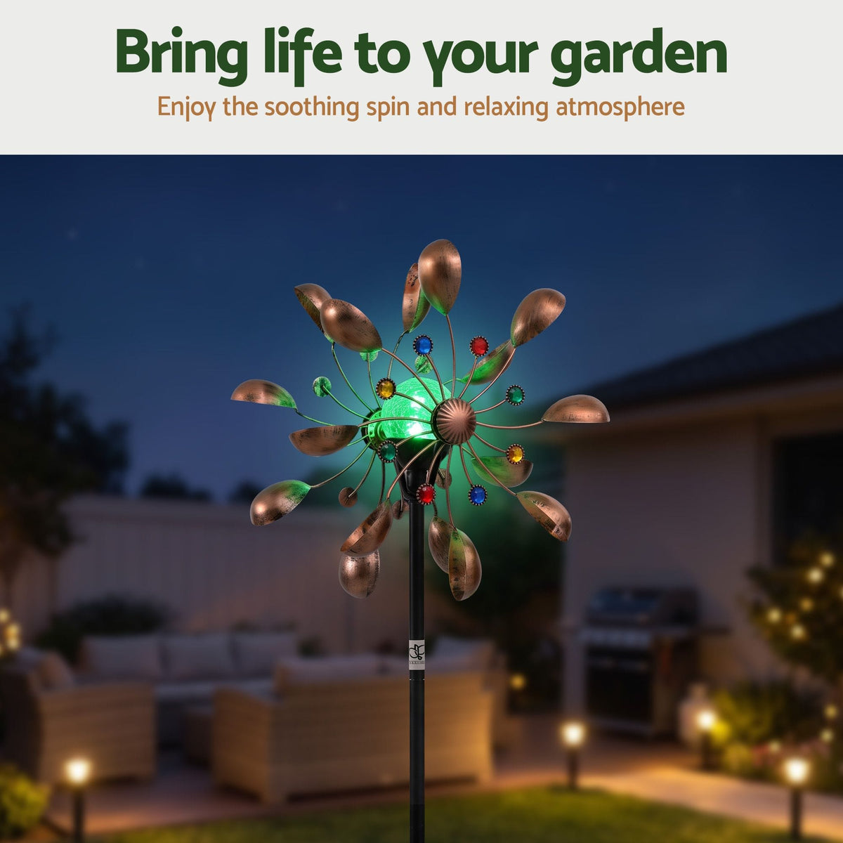 Alona.com.au Home & Garden > Decor > Garden Ornaments Gardeon Garden Windmill Metal Wind Spinner Solar Light Outdoor 190cmr Bronze