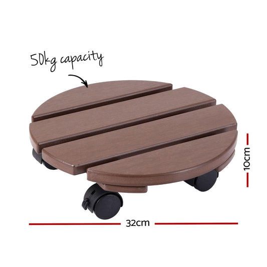 Alona.com.au Home & Garden > Garden Beds > Garden Beds & Planters Gardeon 2PC Plant Carts HDPE Plant Caddy With Lockable Wheels Rolling Brown