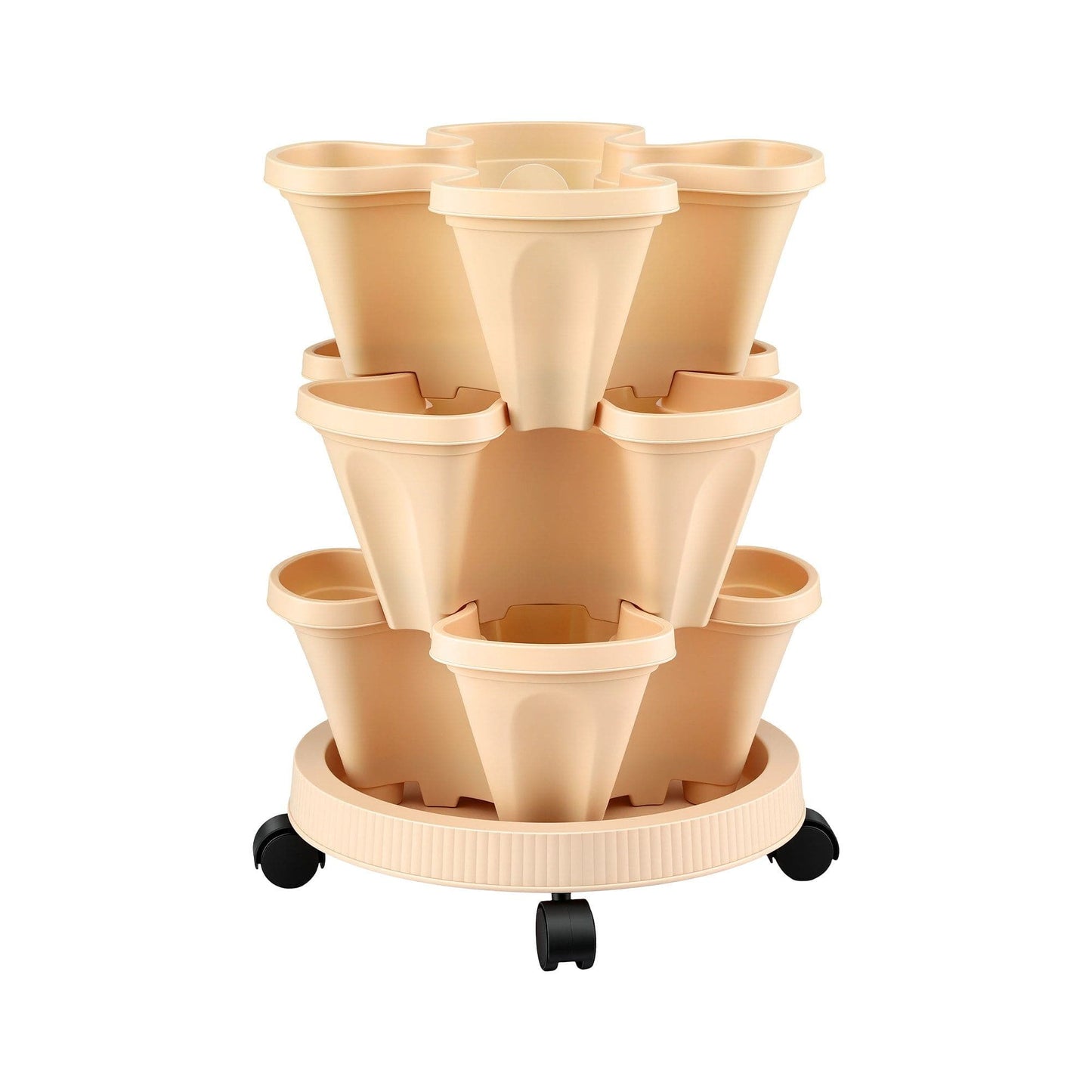 Alona.com.au Home & Garden > Garden Beds > Garden Beds & Planters Green Fingers 3 Tier Stackable Vertical Planter Tower Strawberry Pot Wheels Beige