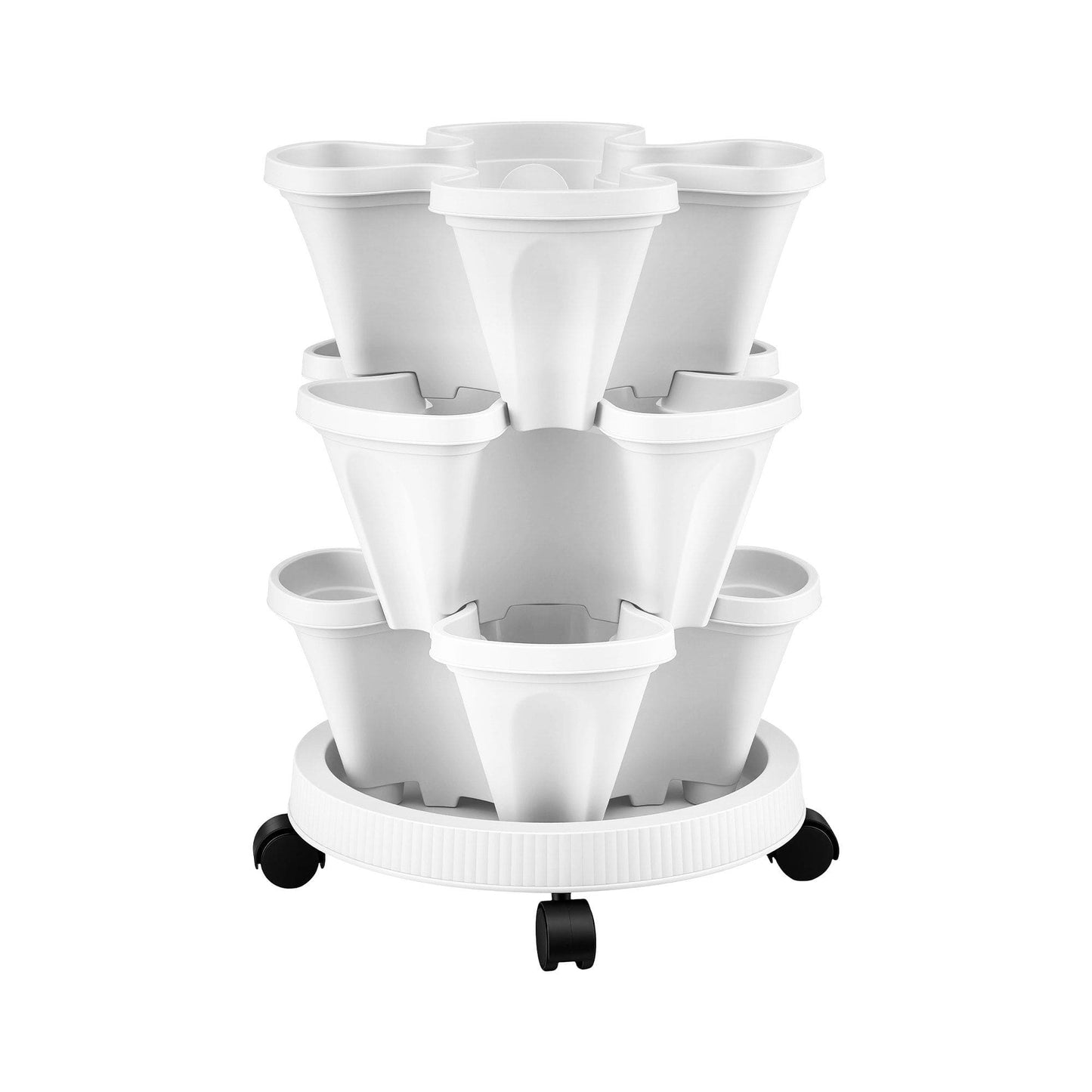 Alona.com.au Home & Garden > Garden Beds > Garden Beds & Planters Green Fingers 3 Tier Stackable Vertical Planter Tower Strawberry Pot Wheels White