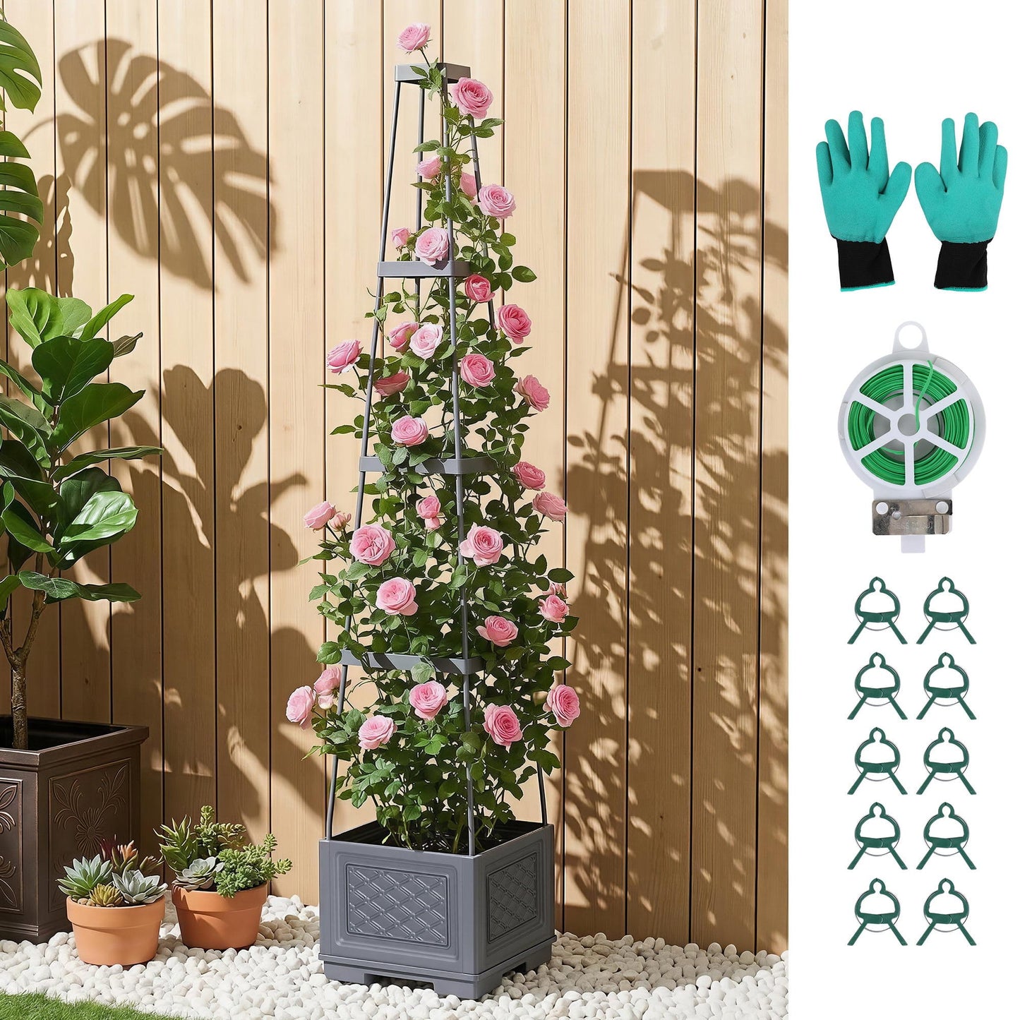 Alona.com.au Home & Garden > Garden Beds > Garden Beds & Planters Green Fingers Self Watering Planter with Trellis Adjustable Height Modular Tomato Box 4 Layer 140cm