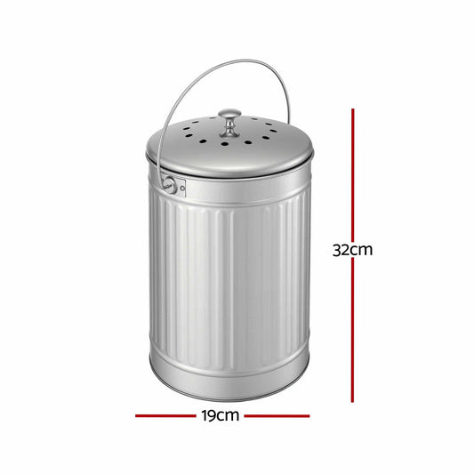 Alona.com.au Home & Garden > Garden Tools > Gardening Accessories Gardeon Compost Bin Kitchen Countertop Food Waste Caddy 6L Silver