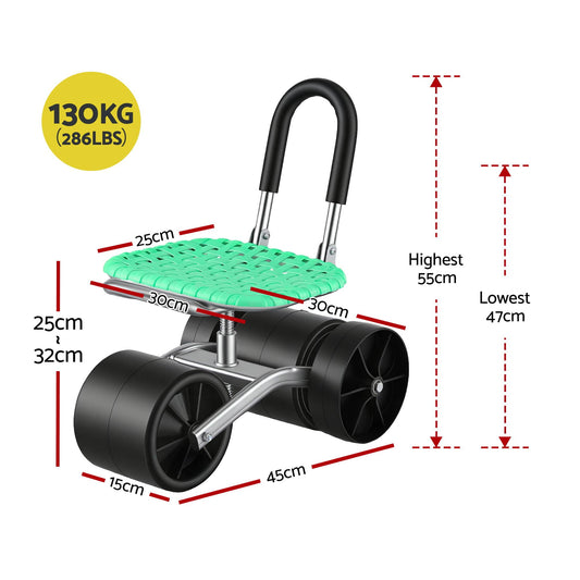 Alona.com.au Home & Garden > Garden Tools > Gardening Tools Gardeon Gardening Cart with 360° Swivel Seat | Rolling Work Seat with Adjustable Height & All-Terrain Wheels | 130KG Capacity Heavy Duty Garden Scooter for Back Pain Relief & Vehicle Detailing | Foldable Backrest & Ventilated Seat, Green