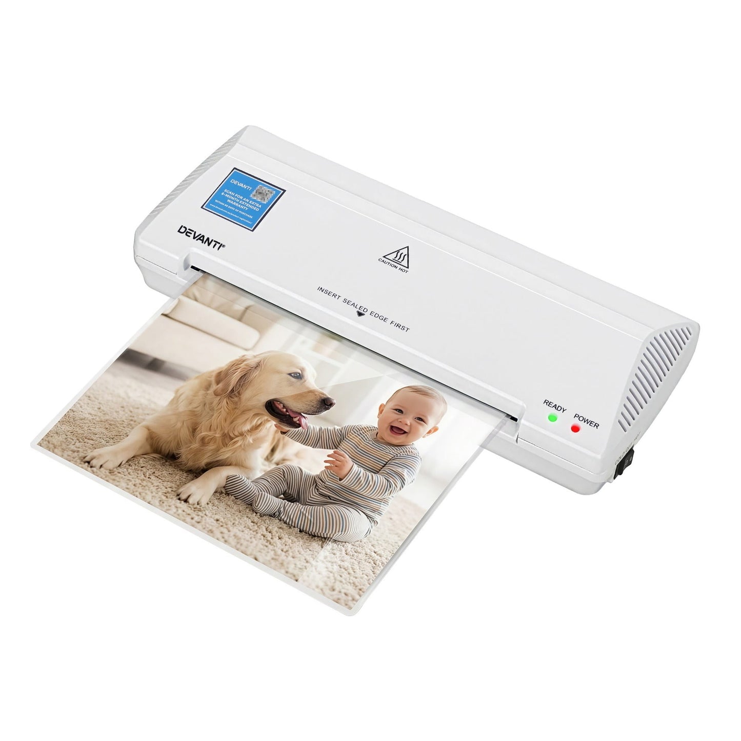 Alona.com.au Home & Garden > Home Office Accessories > Laminators Devanti A4 Laminator Machine, Hot & Cold Thermal Fast Lamination Anti-Jam Laminator for Office School Home Document Photo Card Handmade A4 A5 A6, White