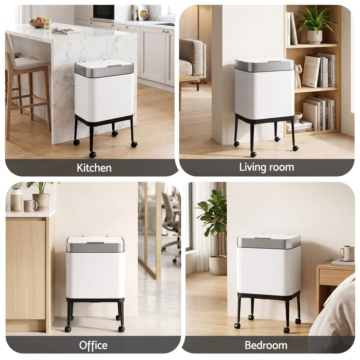 Alona.com.au Home & Garden > Kitchen Bins > Automatic Bins Cefito 40L Press Top Trash Can Kitchen Rubbish Bin Moblie Stainless Steel White