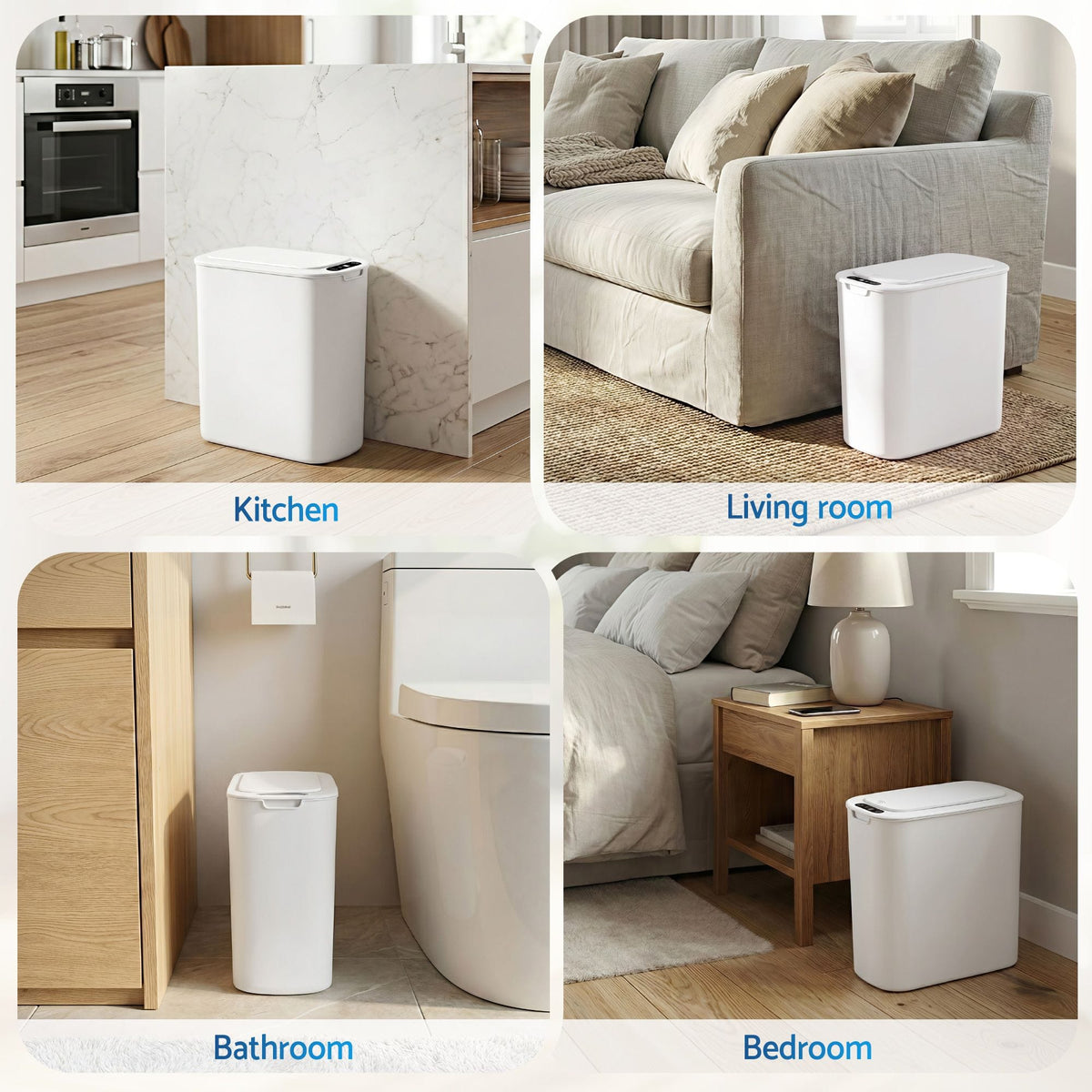 Alona.com.au Home & Garden > Kitchen Bins > Automatic Bins Devanti Automatic Trash Bin with Lid 11L Motion Sensor Kitchen Bin Touchless Garbage Can Modern White Plastic Slim Rubbish Bin with Liner Holder for Kitchen, Home, Office