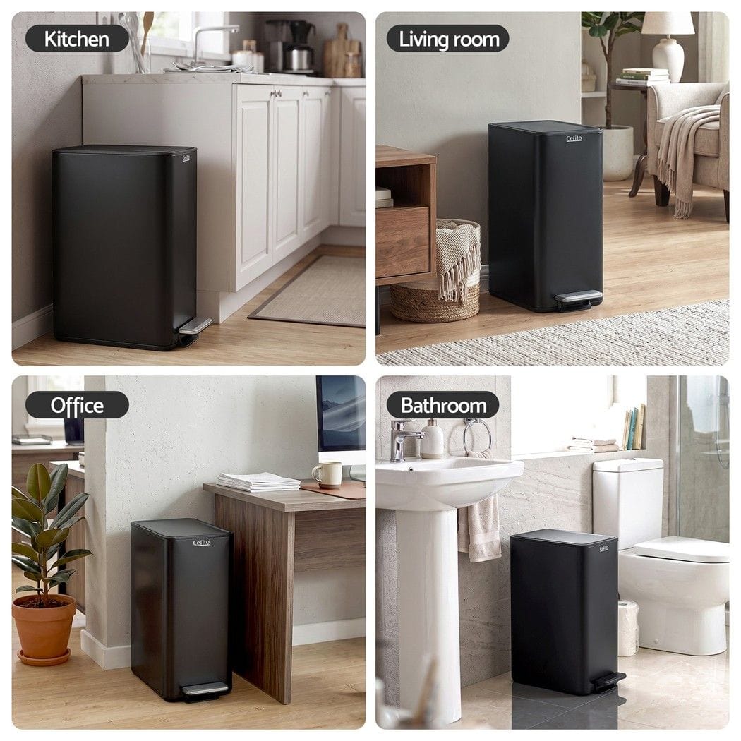 Alona.com.au Home & Garden > Kitchen Bins > Pedal Bins Cefito 15L Pedal Rubbish Bin Slim Carbon Steel Garbage Bin for Home Black