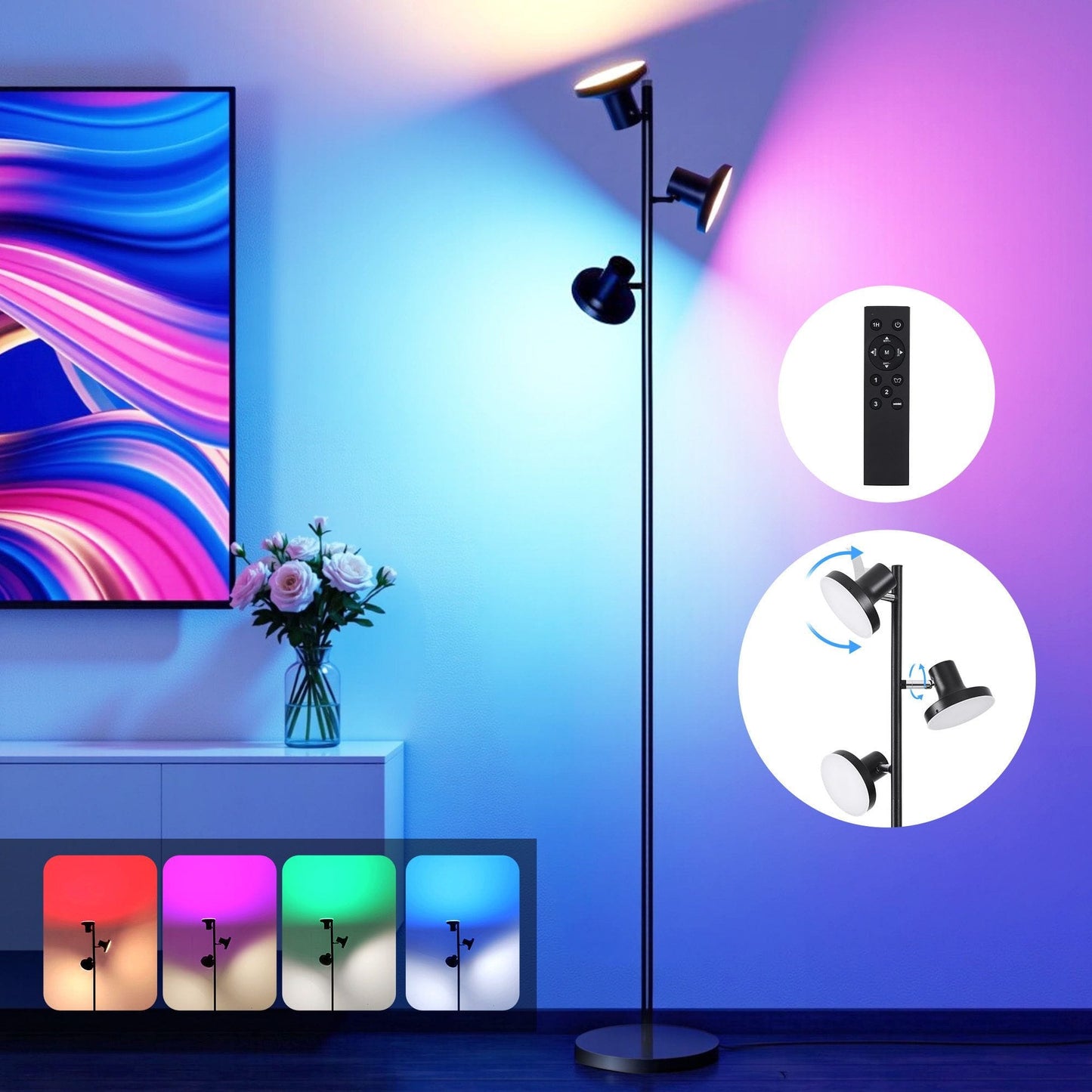 Alona.com.au Home & Garden > Lighting > Floor Lamps Artiss RGB Floor Lamp LED with 3 Swivel Lights Color Changing Lamp with Remote Stepless Dimmable