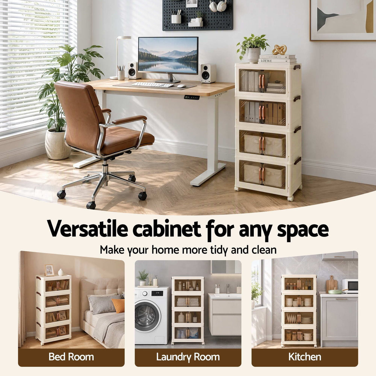 Alona.com.au Home & Garden > Storage > Storage Boxes Artiss 4-Tier Foldable Storage Cabinet Stackable Box Clear Magnetic Door White
